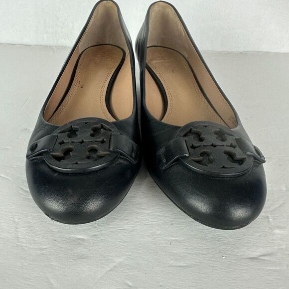 Tory Burch Miller 35MM Leather Wedge Size 9.5 Black 1.3/8" 50913 - Picture 4 of 11